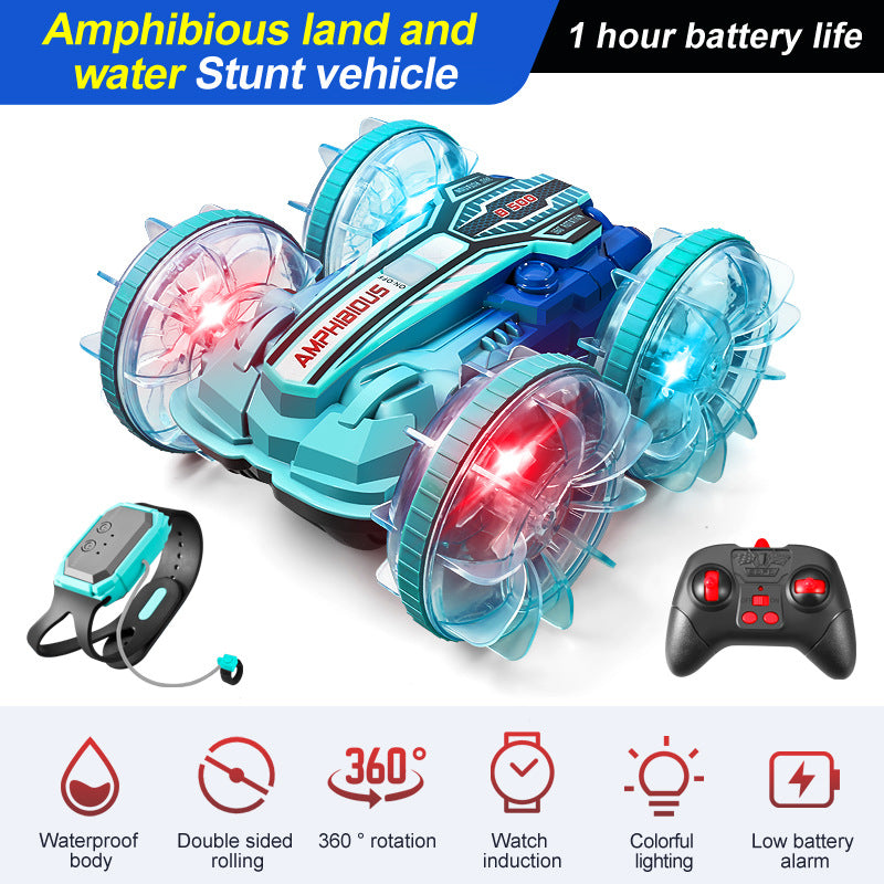 Colorful light wheel double-sided stunt amphibious remote control car watch dual control four-wheel drive power - V.I.P Digital Presence
