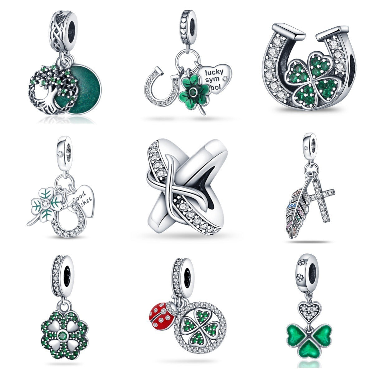 U-shaped Horseshoe Clover Wishing Tree Pendant Copper Silver Plated DIY Jewelry - V.I.P Digital Presence