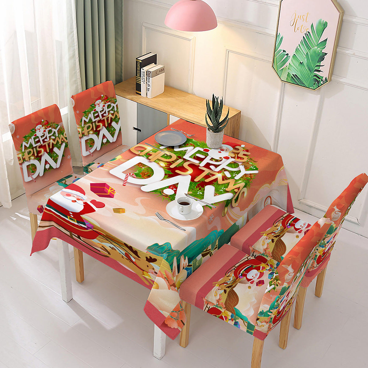 Christmas new polyester waterproof tablecloth one-piece printed chair cover festive decoration cartoon Santa Claus - V.I.P Digital Presence