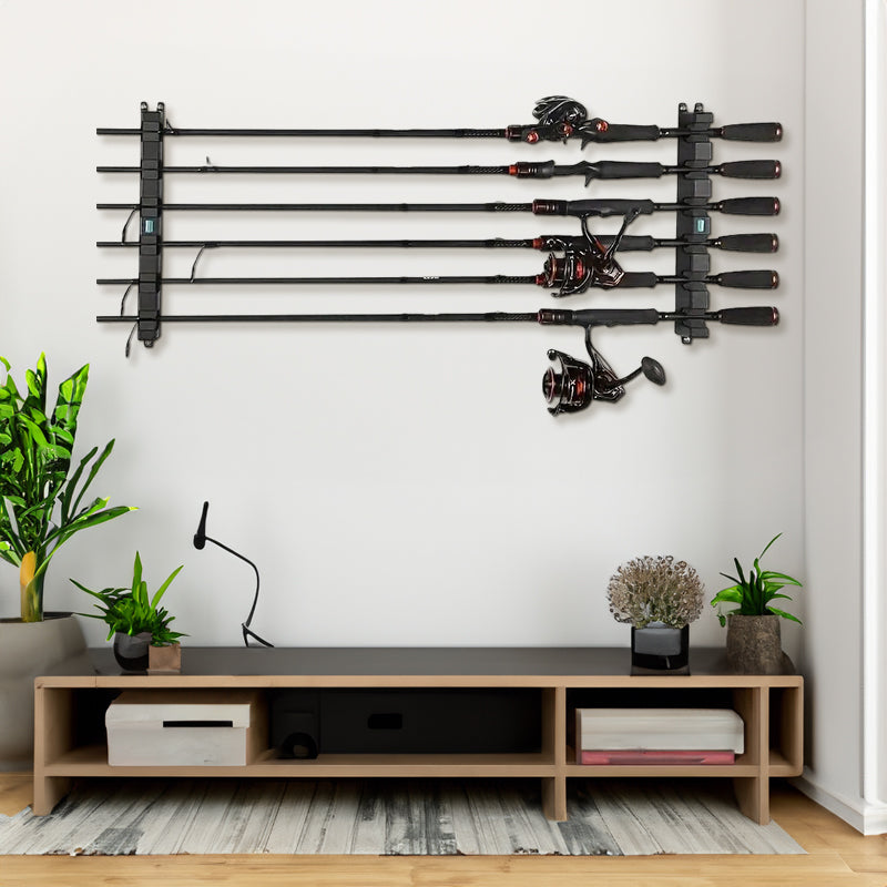 1pc 6-hole fishing rod wall mount, vertical/horizontal display frame - V.I.P Digital Presence