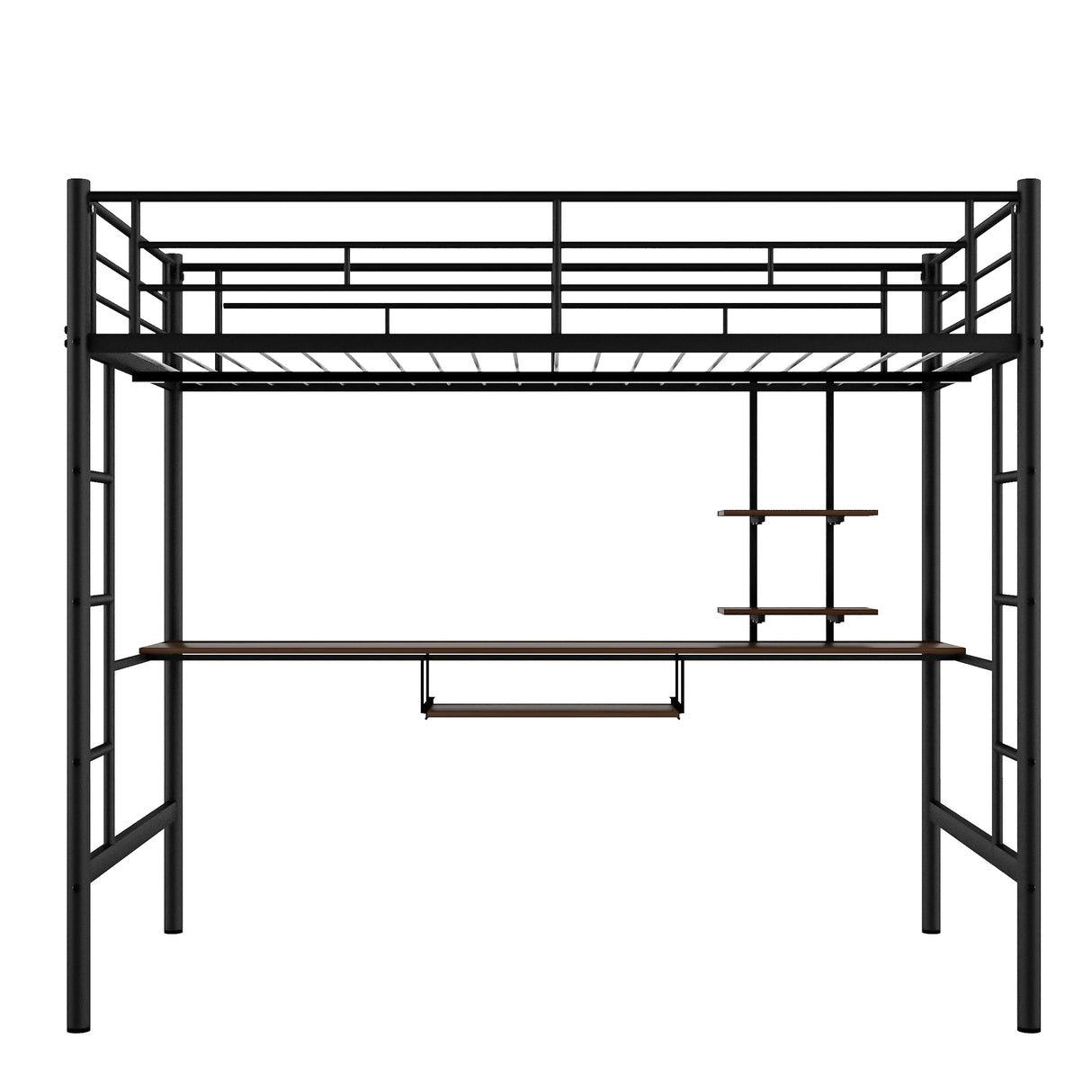 Loft Bed with Desk and Shelf Space Saving Design Full Black
