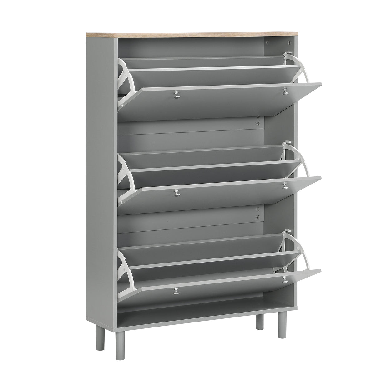 ON-TRANS narrow design shoe cabinet with 3 flip drawers and 3 independent shoe racks with 3 hooks, gray - V.I.P Digital Presence