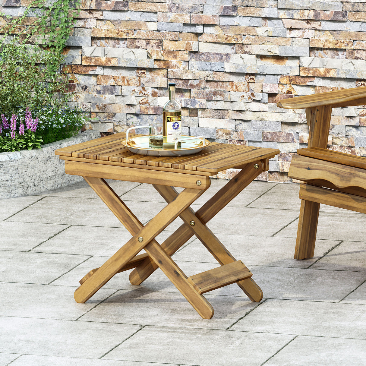 Outdoor Folding Wooden Side Table, Natural, 15"D x 22.75"W x 18.25"H - V.I.P Digital Presence