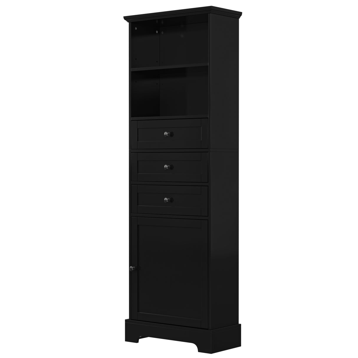 Black high storage cabinet with 3 drawers and adjustable shelves, MDF board painted - V.I.P Digital Presence