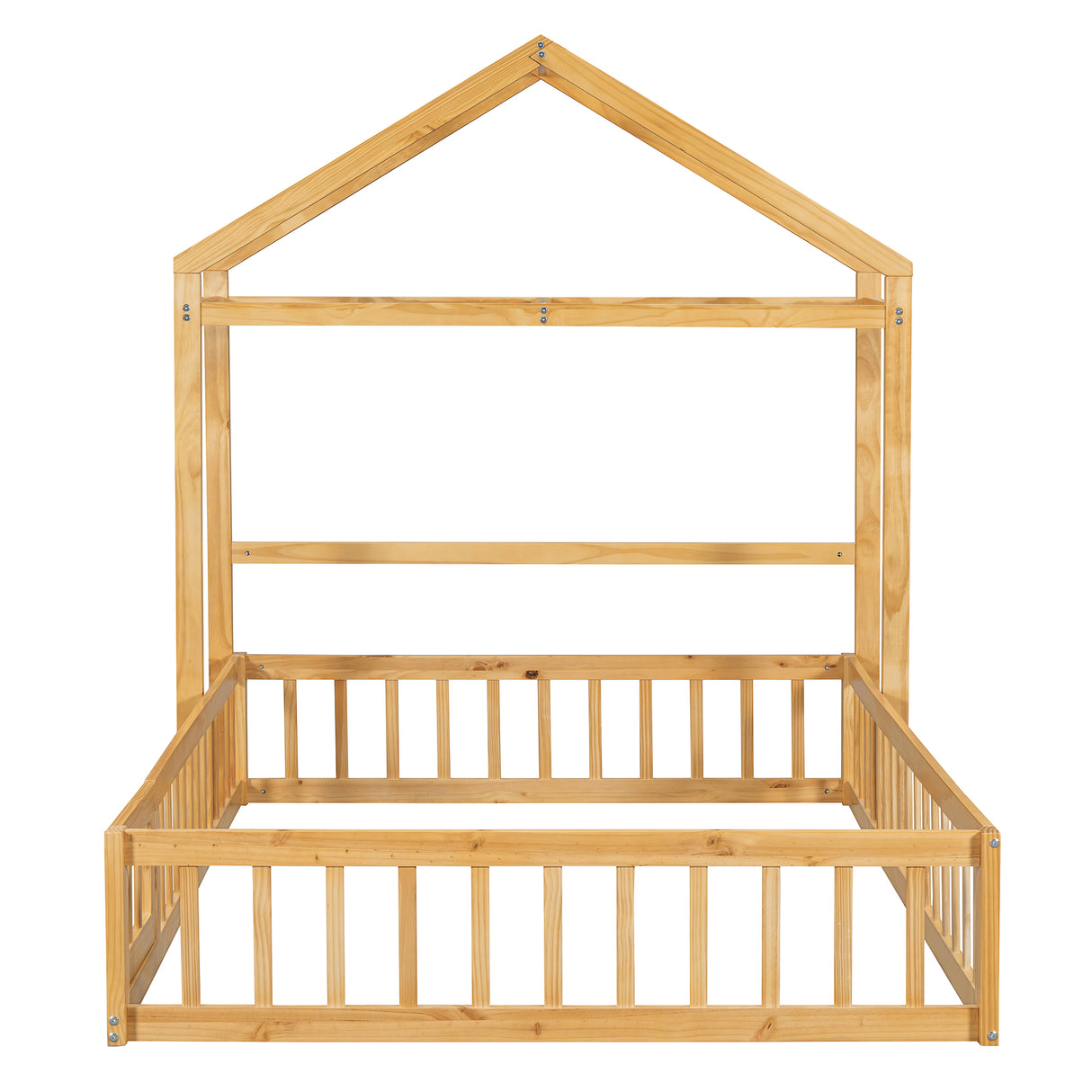 Wooden Full Size Children's Bed with Detachable Headboard and Integrated Clothes Drying Rack, Natural - V.I.P Digital Presence