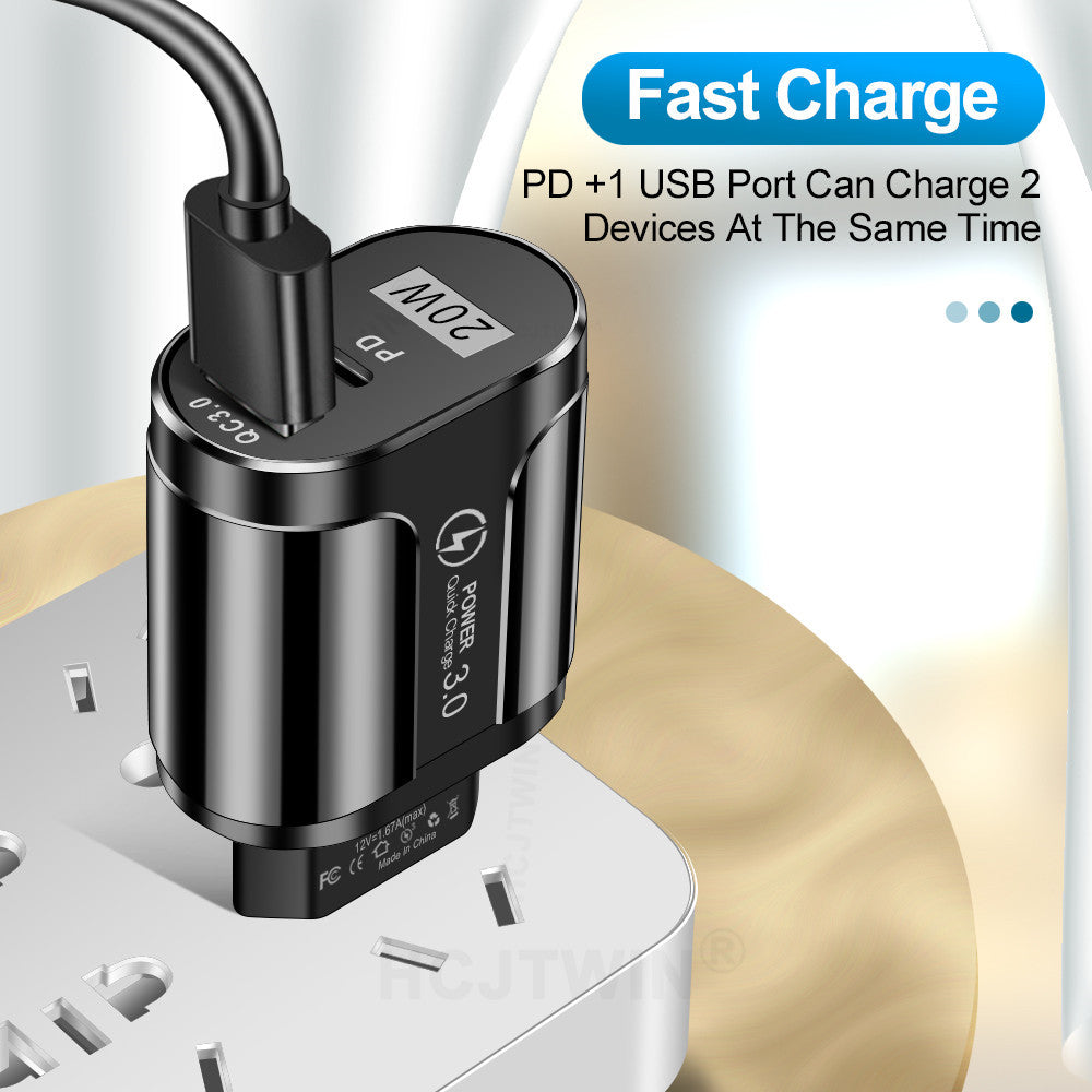 PD20W Mobile Fast Charging Charger 5V4A US, European, and British Standard Speed Matching Device PD+QC3.0 Travel Charging Head - V.I.P Digital Presence