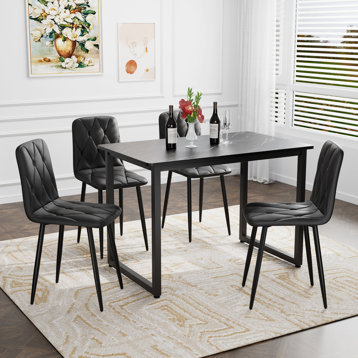 Dining Chairs Set of 4, Modern Kitchen Dining Room Chairs, PU Dining Chair Upholstered Cushion Seat and Sturdy Metal Legs - V.I.P Digital Presence