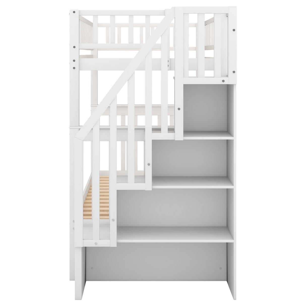 Twin over Twin Bunk Bed with Trundle and Storage White