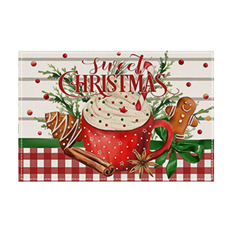 Christmas tree bell print placemat red striped plaid linen table mat Christmas party decoration insulation mat - V.I.P Digital Presence