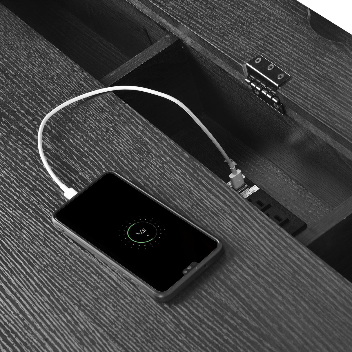 70 inch classic and traditional executive desk with metal trim, writing desk with 2 file drawers, USB ports, and sockets, black - V.I.P Digital Presence