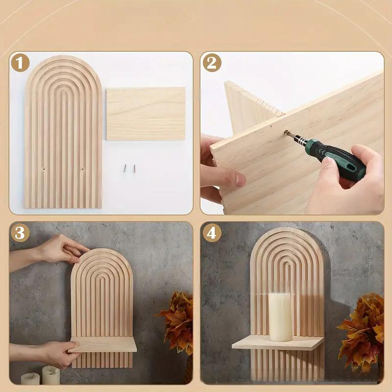 Bohemian style wooden arched wall hanging double layered candlestick vase suitable for decorating living room and bedroom walls - V.I.P Digital Presence