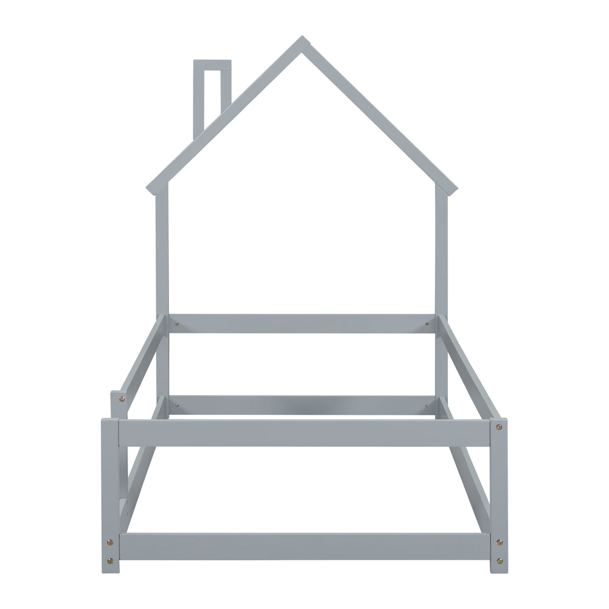 Twin Size Wood bed with House-shaped Headboard Floor bed with Fences,Grey - V.I.P Digital Presence