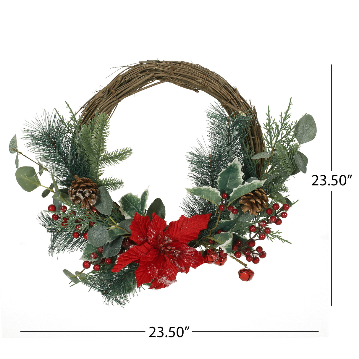 23.5" POINSETTIA/BERRY/EUCALYPTUS HALF WREATH - V.I.P Digital Presence