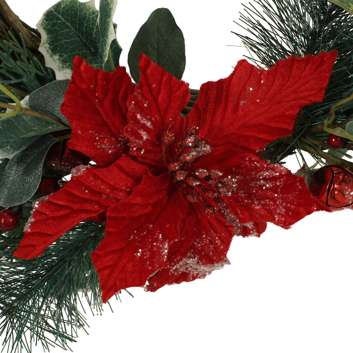 23.5" POINSETTIA/BERRY/EUCALYPTUS HALF WREATH - V.I.P Digital Presence