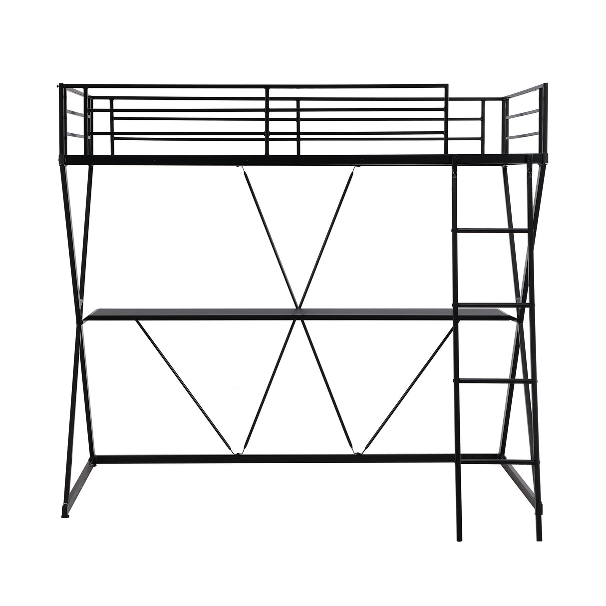 Twin Size Loft Bed with Desk Ladder and Full-Length Guardrails X-Shaped Frame Black