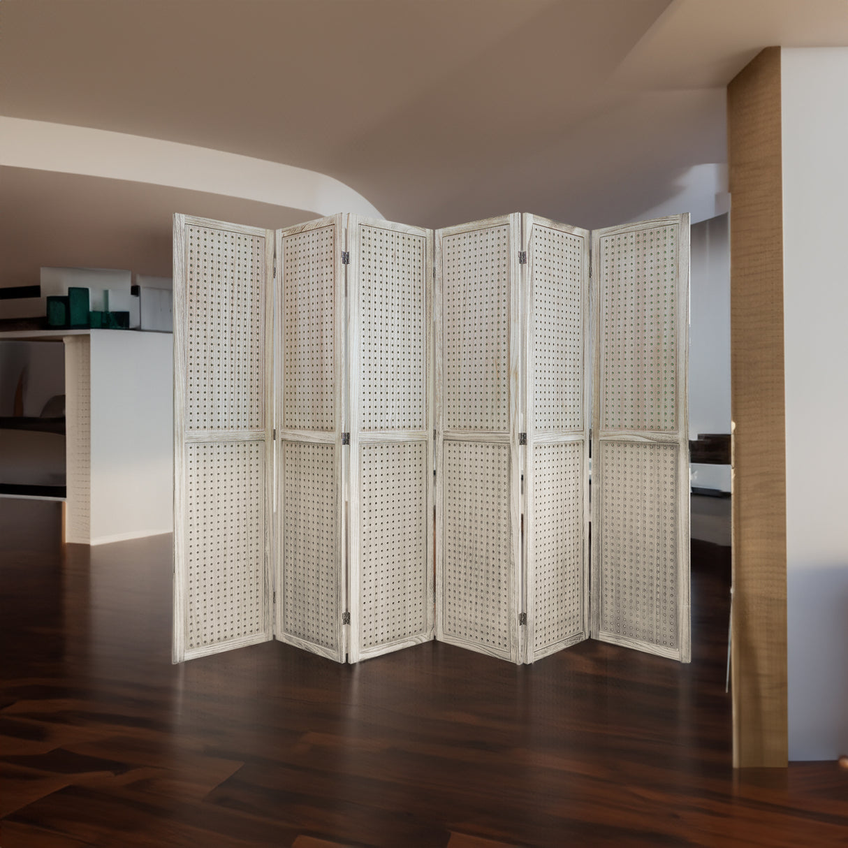 6-panel room divider, 5.6-foot nail board display wooden room divider, folding privacy screen room divider, natural wood - V.I.P Digital Presence