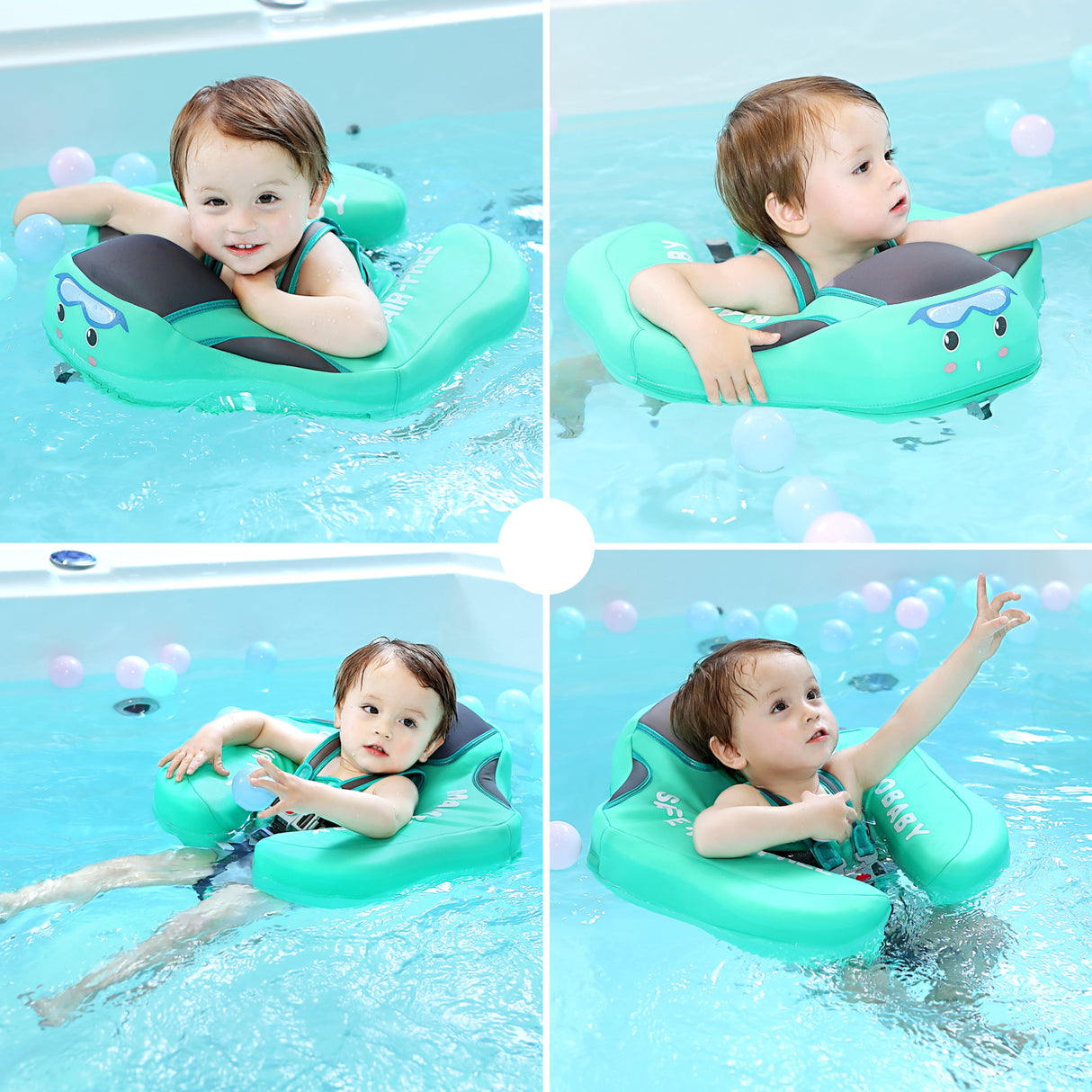 Infants and young children with inflatable seat rings and sunshades beginner's swimming circle home swimming pool