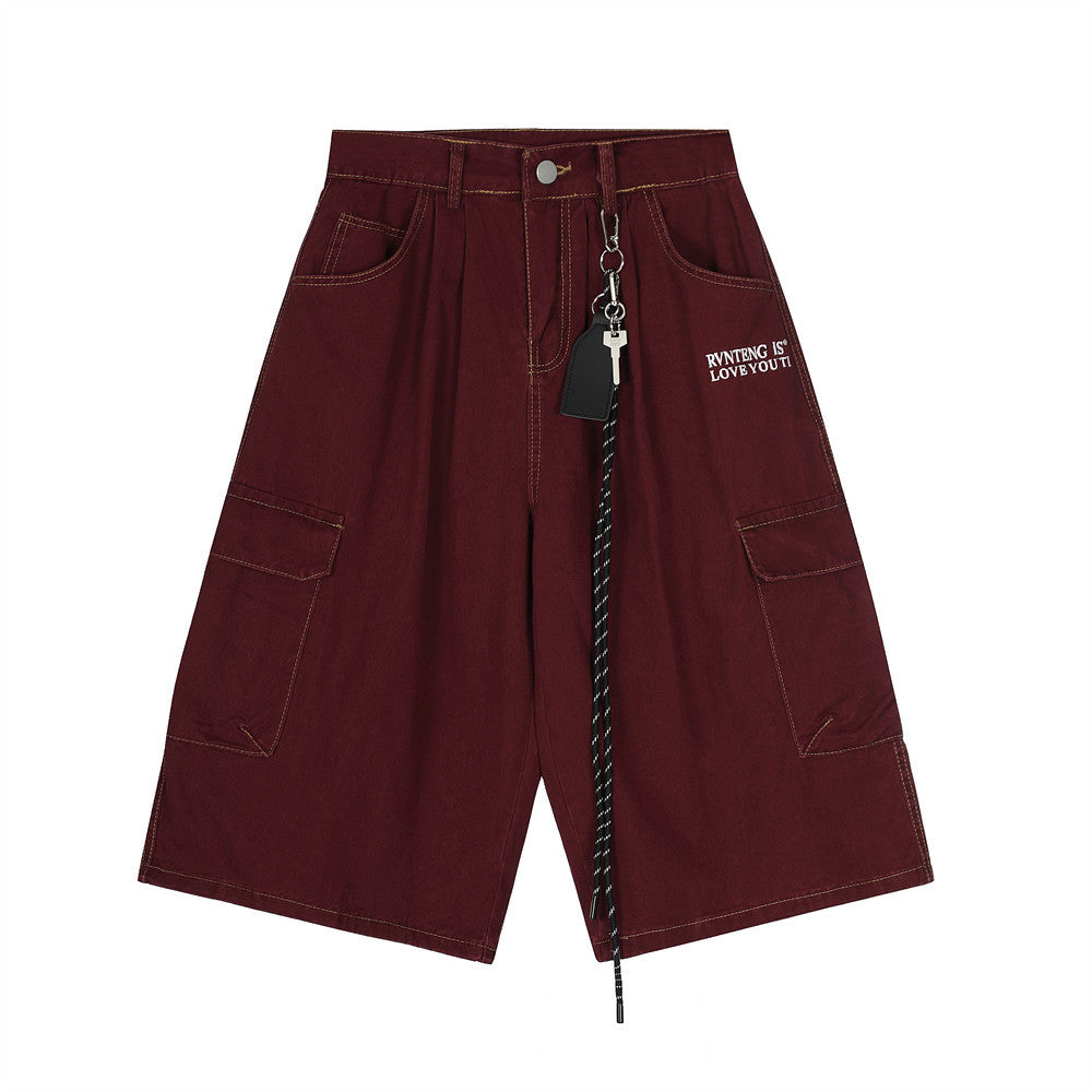 High Street American Style Workwear Cargo Shorts for Men with Topstitching Design and Metal Accessories, Multi-Pocket Denim Shorts - V.I.P Digital Presence