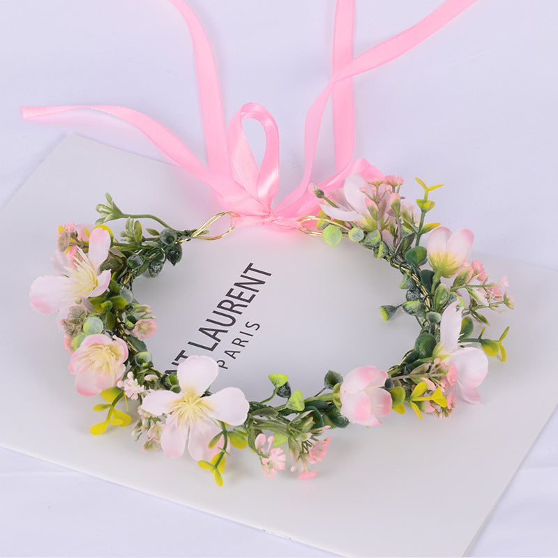 Girl's flower wreath headpiece handmade simulation flower hair accessory wedding festival Hanfu headpiece flower wreath - V.I.P Digital Presence
