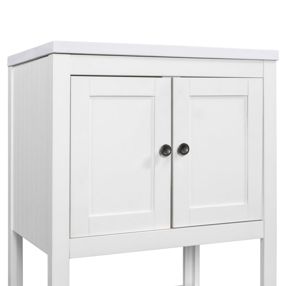 24" White Modern Sleek Bathroom Vanity Elegant Ceramic Sink with Solid Wood Frame Open Style Shelf - V.I.P Digital Presence