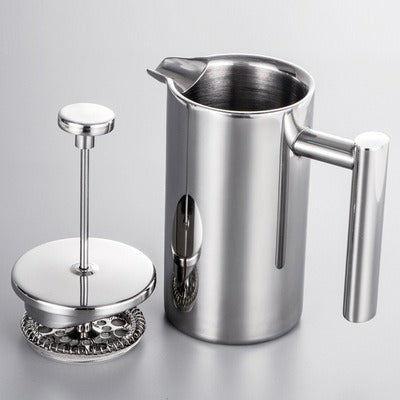 Coffee pot 304 stainless steel French press double-layer hand-pour straight handle coffee brewing pot - V.I.P Digital Presence
