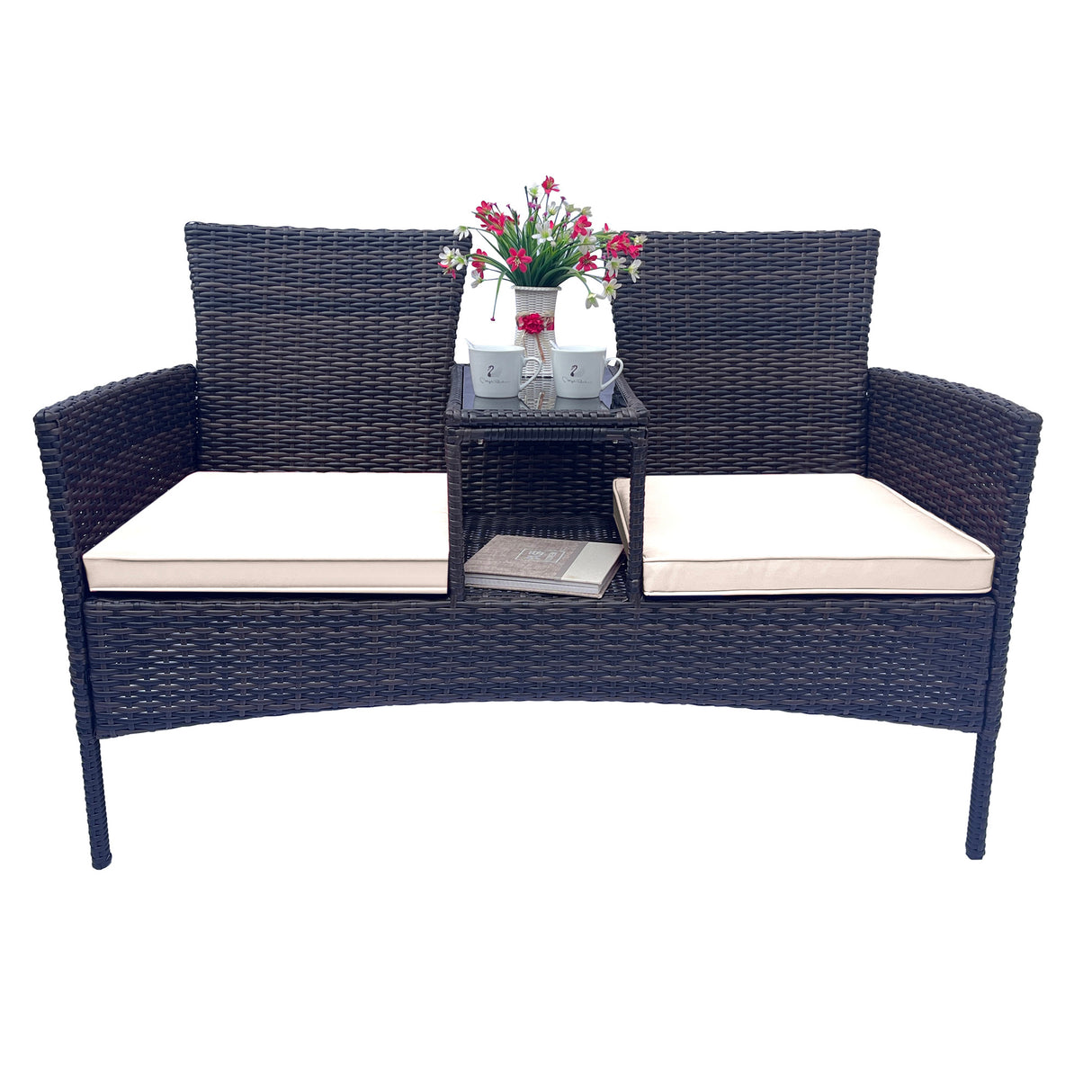 Wicker Patio Conversation Furniture Set Outdoor Furniture Set with Removable Cushions & Table - V.I.P Digital Presence