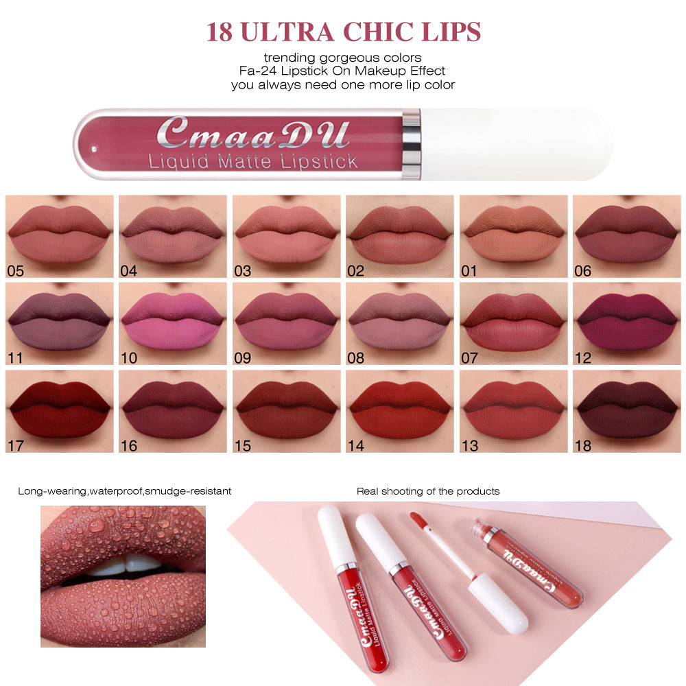 CmaaDu 18 Color Lipstick Matte Non-Stick Cup Waterproof Long Lasting Lip Gloss - V.I.P Digital Presence