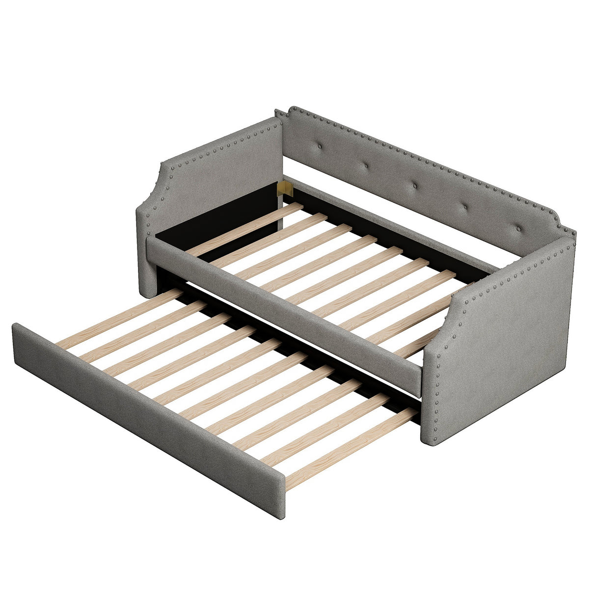 Upholstered Daybed with Trundle, Wood Slat Support,Upholstered Frame Sofa Bed Twin Gray