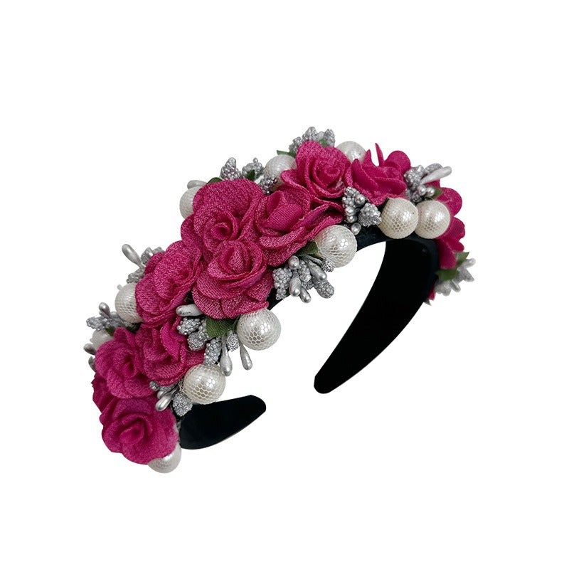 Fashionable Baroque Fabric Rose Pearl Flower Headband - V.I.P Digital Presence
