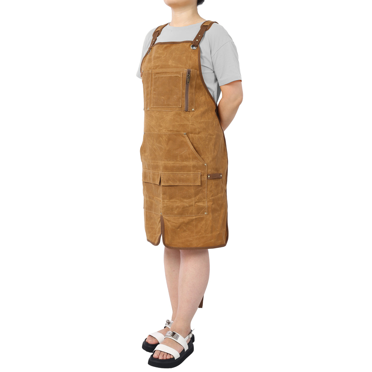 Long heavy-duty waxed canvas tool apron, carpenter apron, carpenter waterproof 18 ounces, fully adjustable - V.I.P Digital Presence