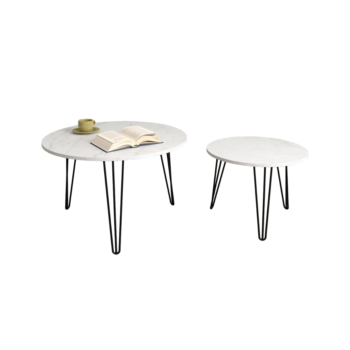 27.56'' Round Nesting Coffee Table Set of 2, Circular Nesting End Table Set Sturdy Metal Base for Living Room, bedroom, White - V.I.P Digital Presence