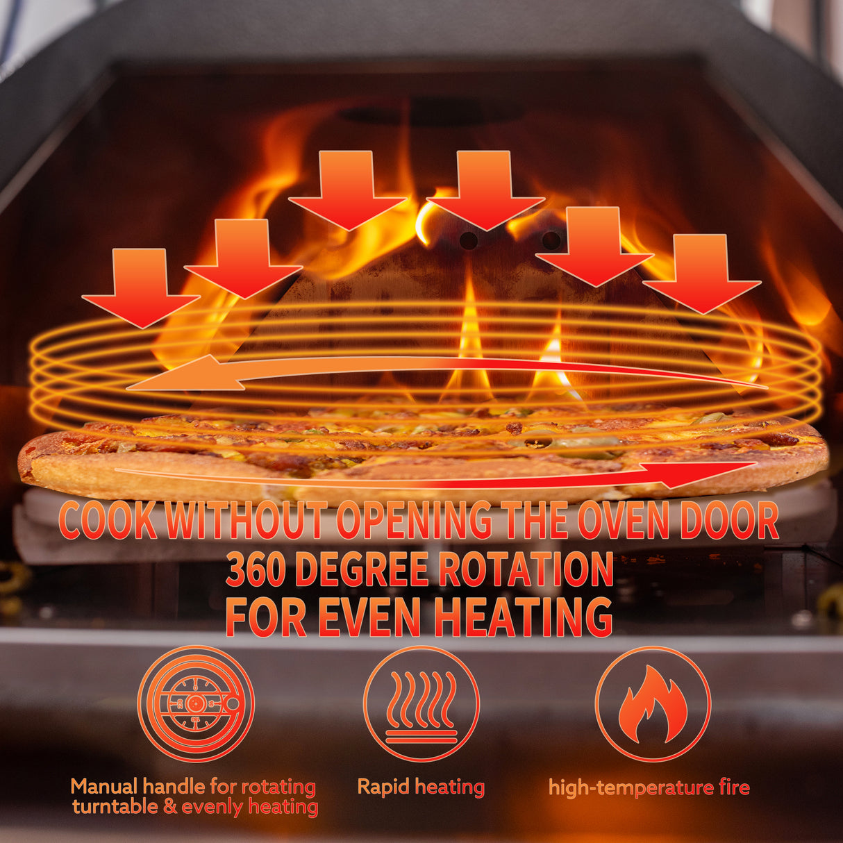 Silver Pizza Oven Outdoor 12" Semi-Automatic Rotatable Pizza Ovens Portable Stainless Steel