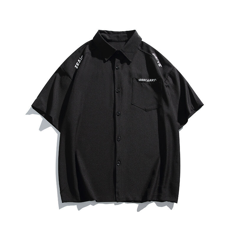 Simple letter embroidery casual short sleeved shirt men's half sleeved shirt - V.I.P Digital Presence