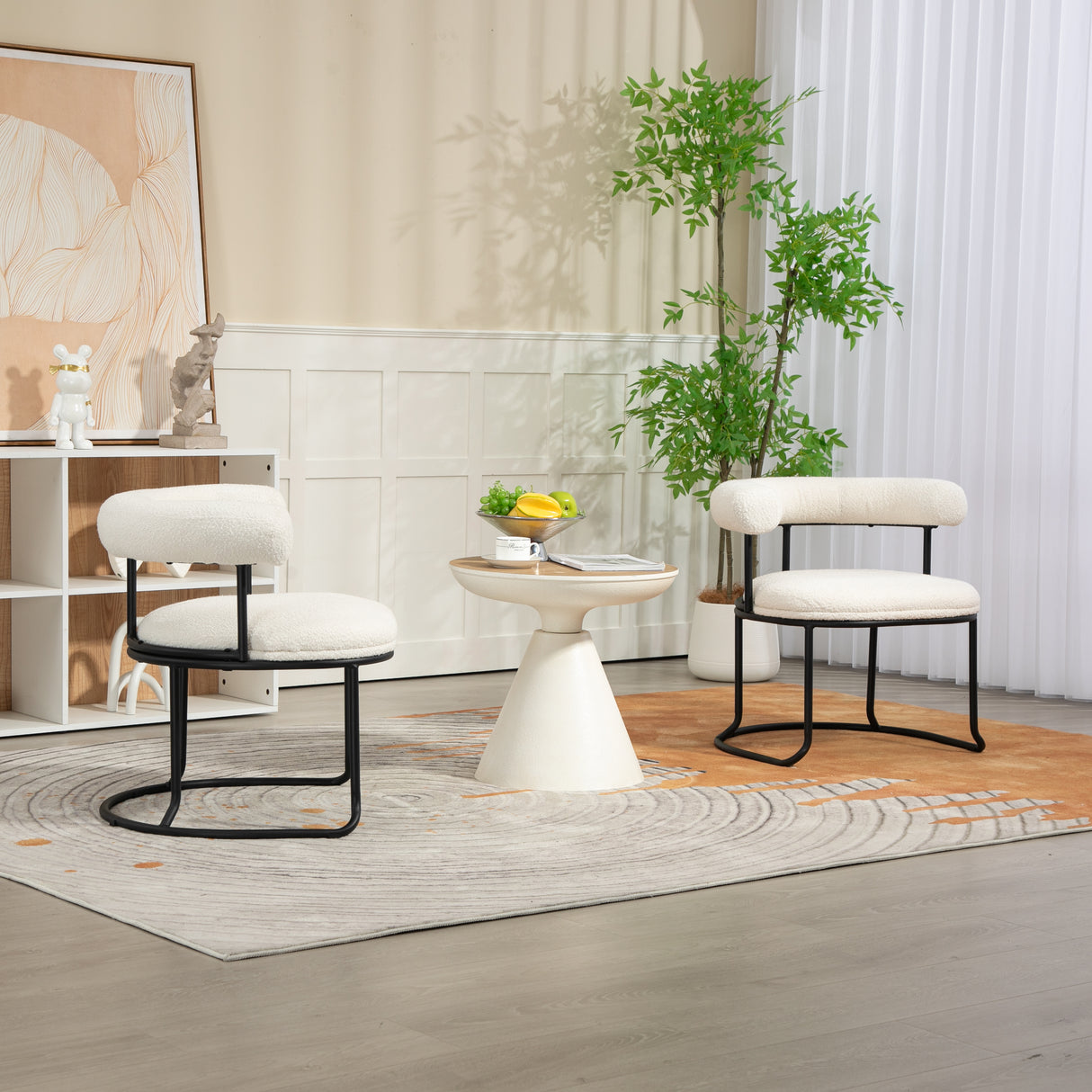 COOLCOOL Boucle dining chair set of two, medieval modern curved backrest chair, round cushion (beige Boucle) - V.I.P Digital Presence