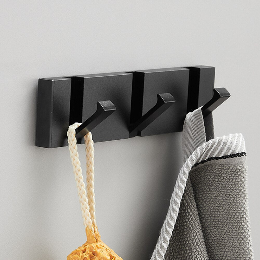 Folding Towel Hanger 2ways Installation Wall Hooks Coat Clothes Holder for Bathroom Kitchen Bedroom Hallway, Black Gold - V.I.P Digital Presence