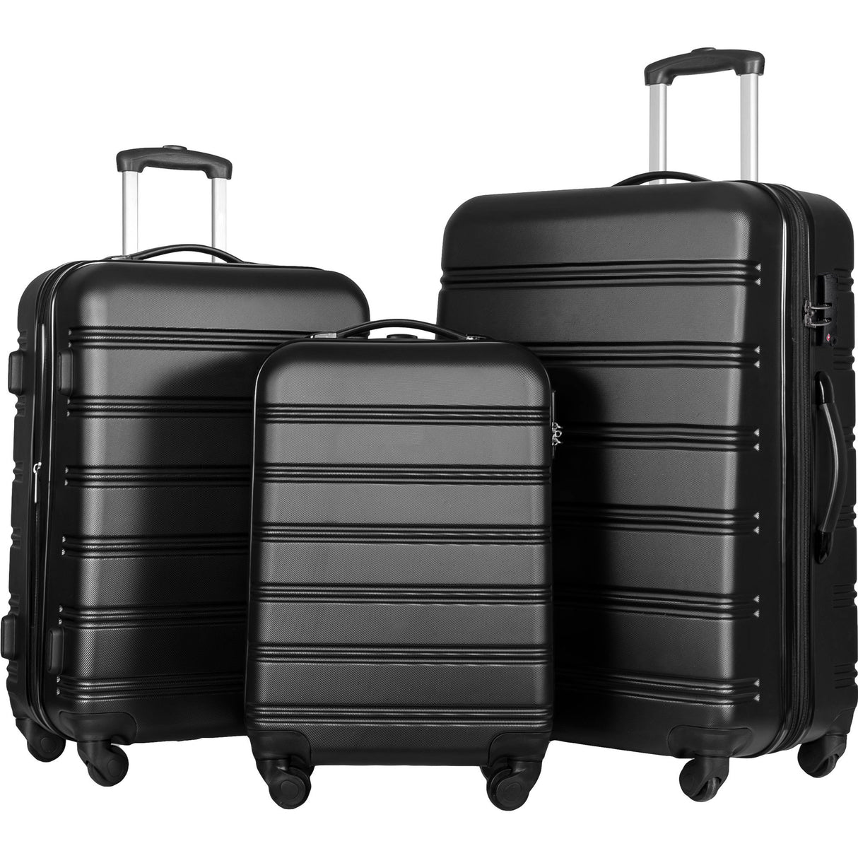 Black 3 Piece Luggage Set Hardside Spinner Suitcase with TSA Lock 20" 24' 28" Available