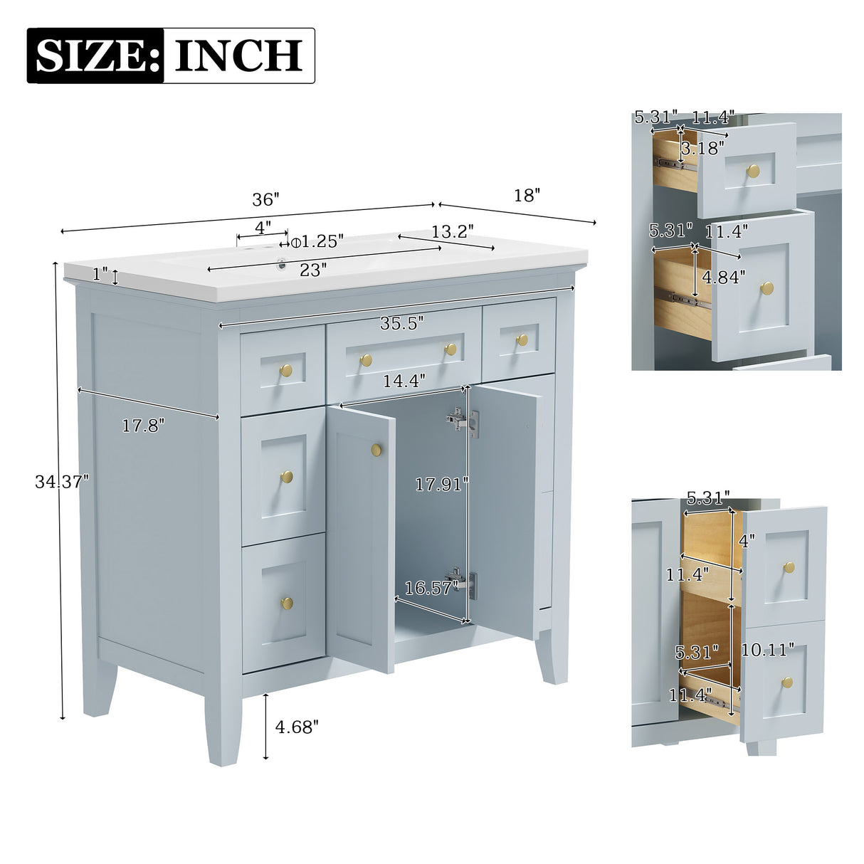 36 inch bathroom vanity with resin sink combination set with 6 drawers and 2 cabinets, storage cabinet vanity set, light blue - V.I.P Digital Presence