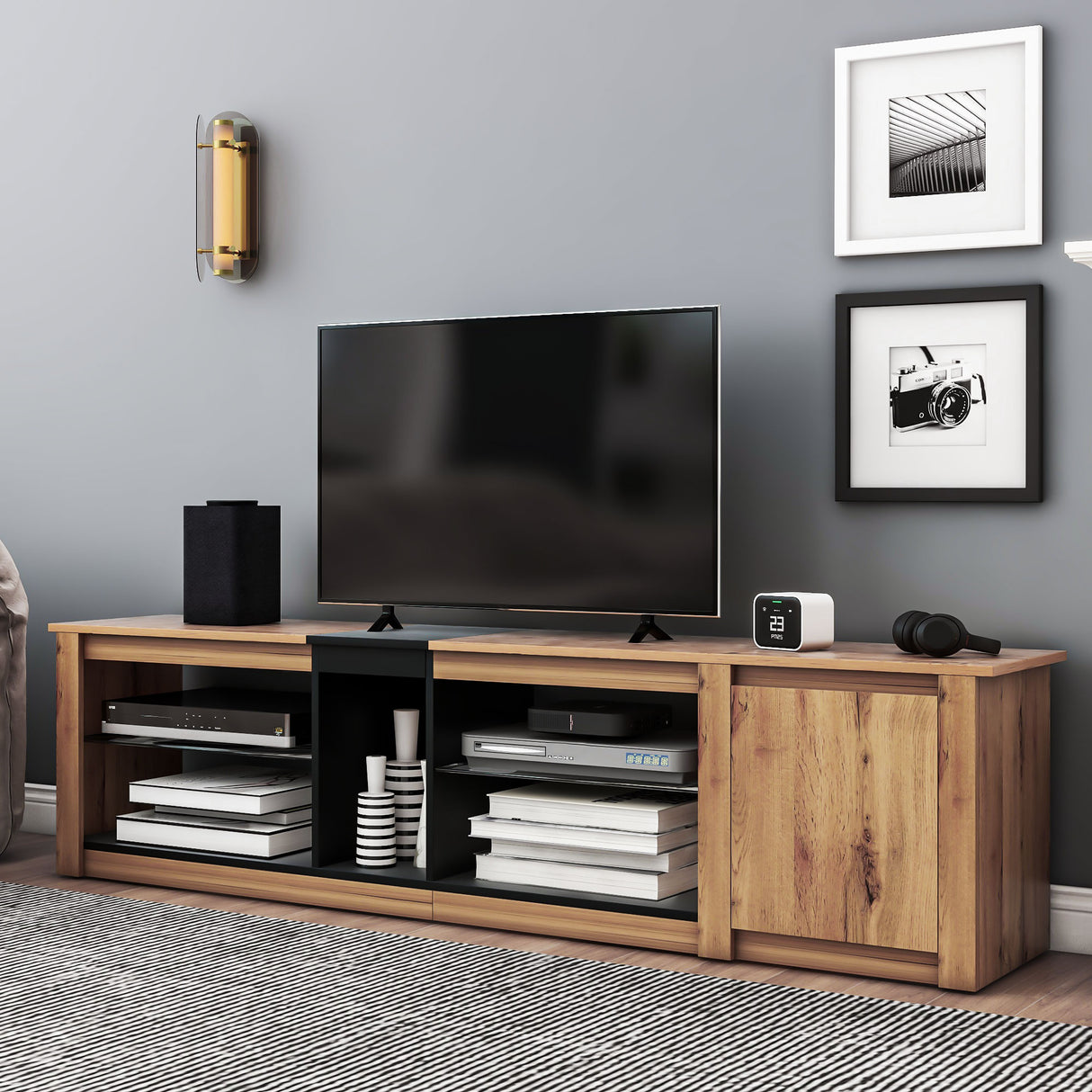 ModernTV stand suitable for TVs under 80 inches, media console with multifunctional storage, and LED lights - V.I.P Digital Presence