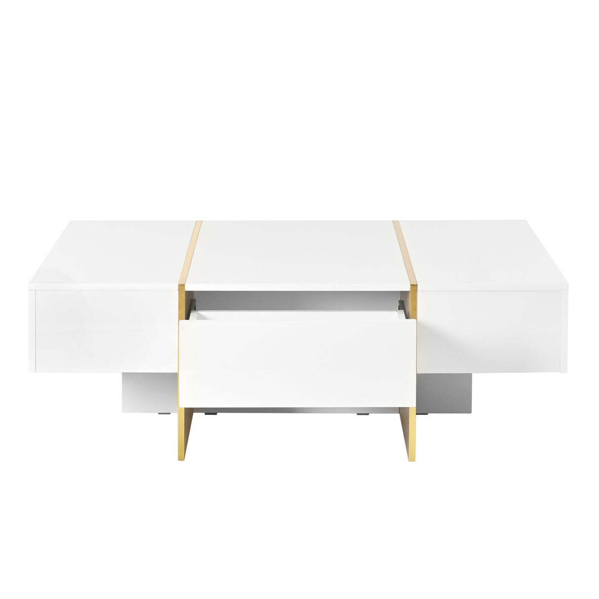 ON-TRANS 47.2 inch x 31.4 inch multifunctional rectangular sofa table with 2 drawers and gold wood grain leg center table, white - V.I.P Digital Presence