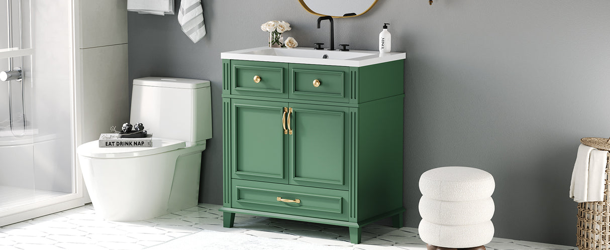 30 inch uncovered bathroom vanity with soft closed door, limited to solid wood frame bathroom storage cabinet green - V.I.P Digital Presence