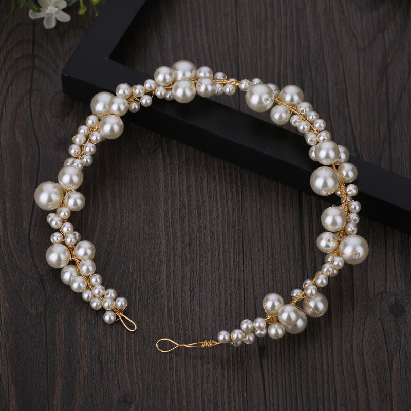 Handmade pearl twisted bead beaded soft chain headband headwear - V.I.P Digital Presence