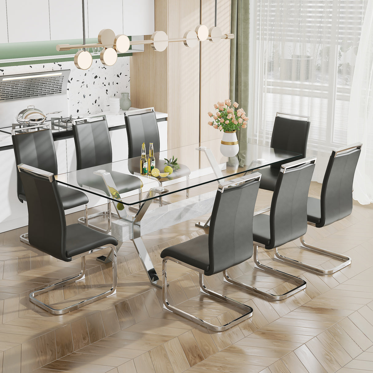 Dining table Modern tempered glass dining table 79 ''x39''x30 '' 1105 - V.I.P Digital Presence