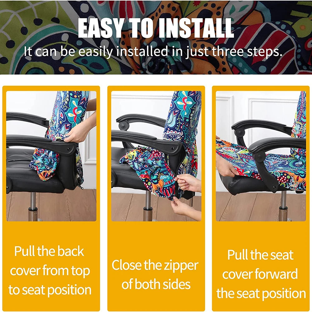 Stretch Printed Computer Office Chair Covers Soft Fit Universal Desk Rotating Slipcovers Removable Washable Anti-Dust Spandex - V.I.P Digital Presence