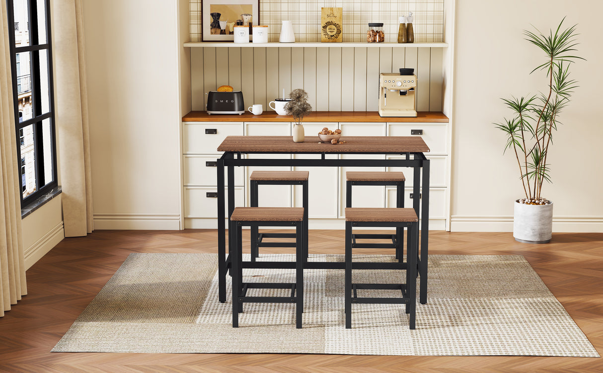TREXM 5-piece compact bar table with table and stool - modern industrial design (dark brown) - V.I.P Digital Presence