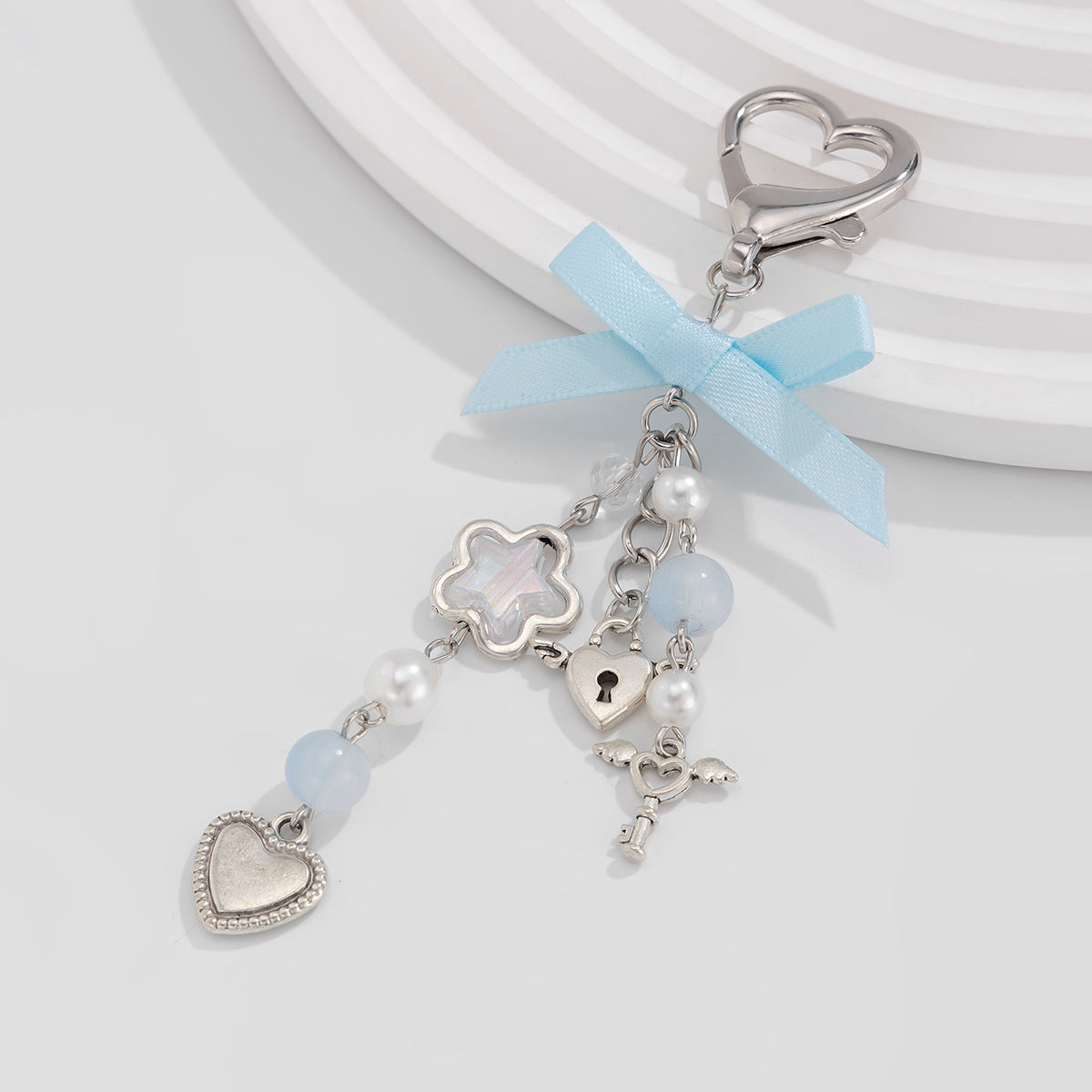 Little Fresh Love Bow Ribbon Keychain Sweet Wind Imitation Pearl Alloy Pendant - V.I.P Digital Presence
