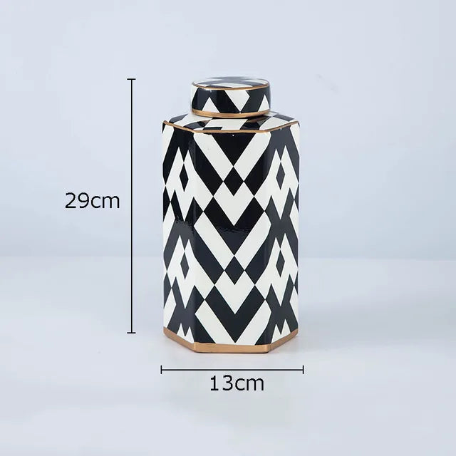 Geometric Black and White Striped Storage Jar Household Ceramic Candy Sealed Jar Vase Sundries Container Home Decoration - V.I.P Digital Presence