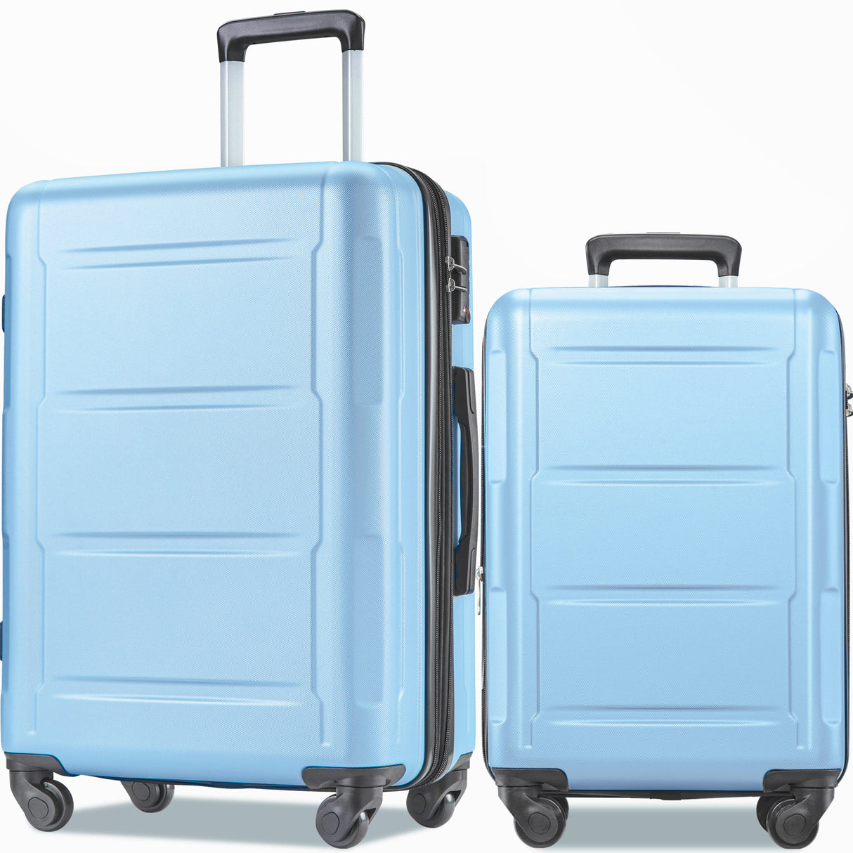Expanable Spinner Wheel 2 Piece Luggage Set ABS Lightweight Suitcase with TSA Lock 20inch+28inch Light Blue + Plastic