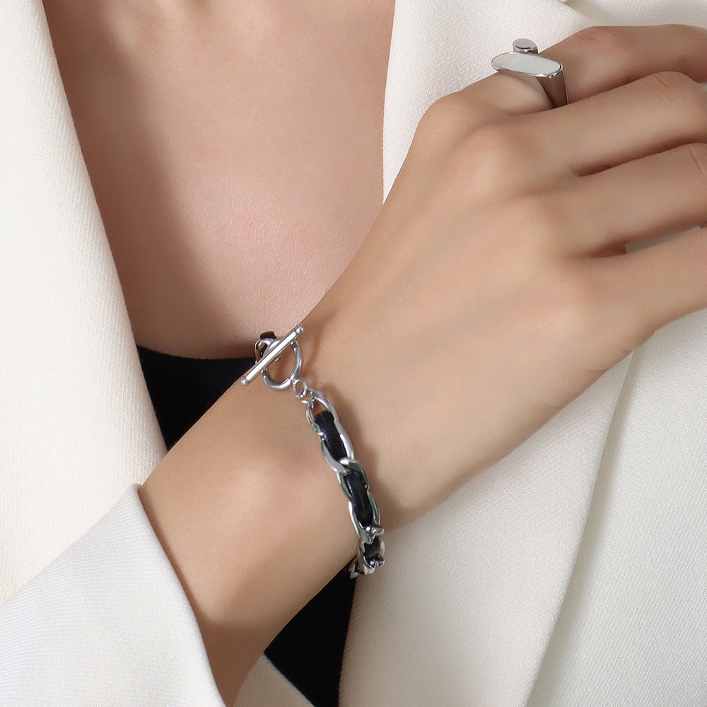 Hip hop design 18k real gold leather rope bracelet jewelry - V.I.P Digital Presence