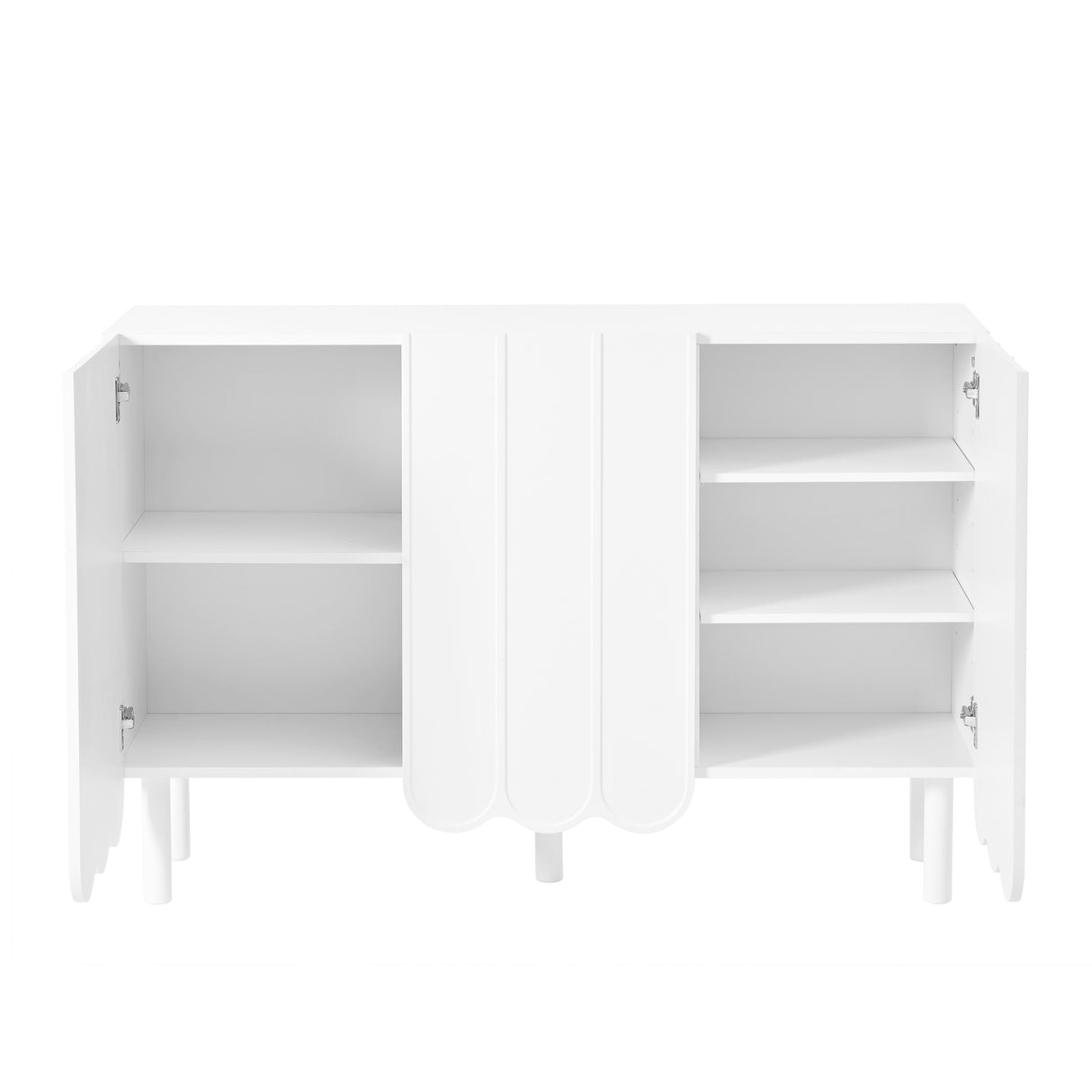 ON-TRANS Cream Style Shoe Cabinet with 5 Adjustable Solid Wood Legs, Large Storage Cabinet with Wave Doors, White - V.I.P Digital Presence