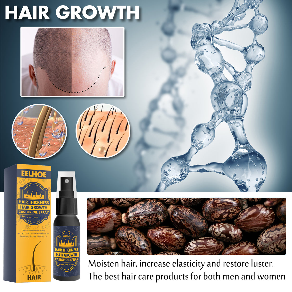 Dense Castor Oil Nutrient Solution, Hair Prevention, Moisturizing Hair Follicles Massage Repair Hair Hair - V.I.P Digital Presence